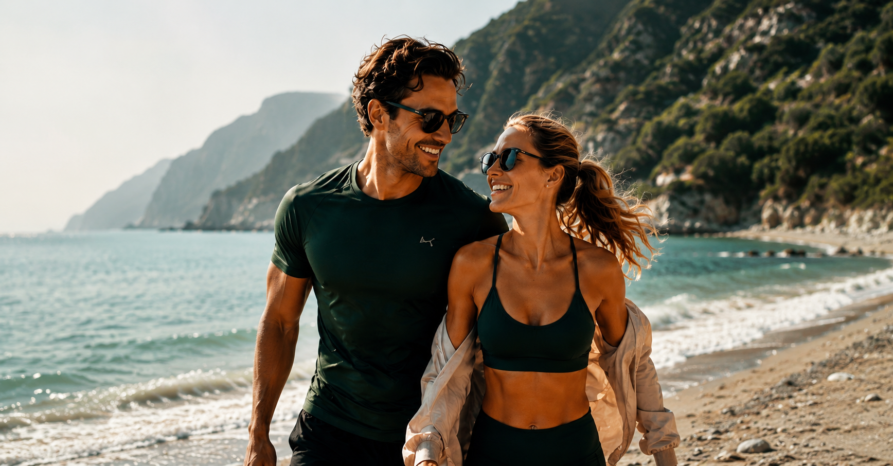 Couple walking on beach